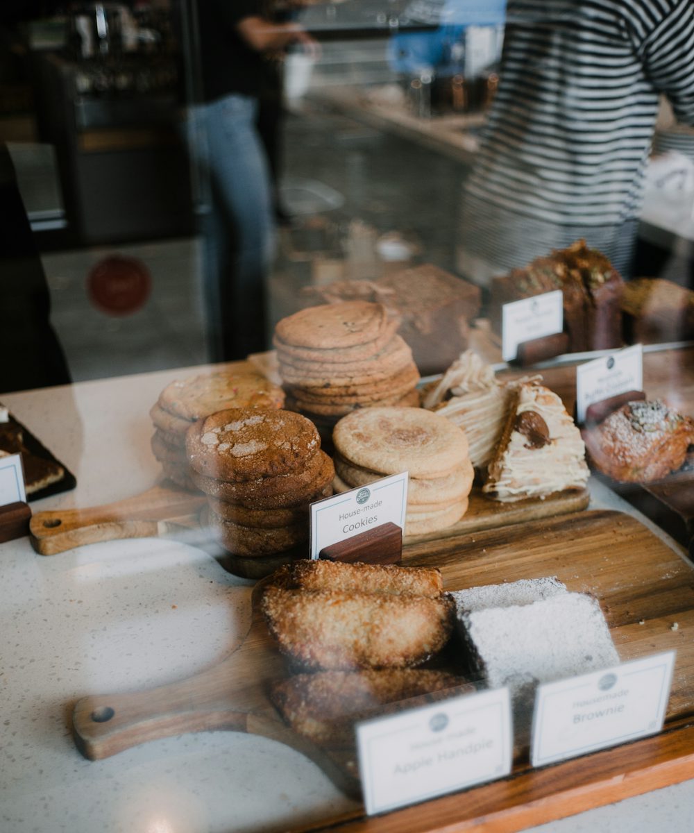 Fresh bread and bakes on the counter