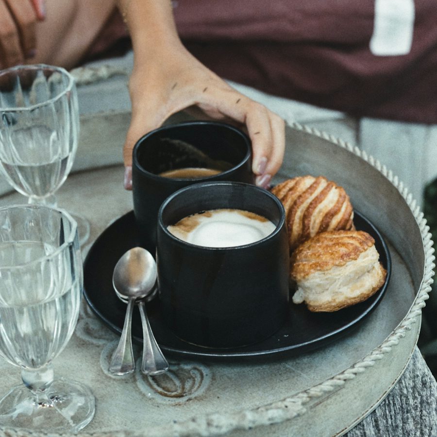 Coffee and pastries served on a tray