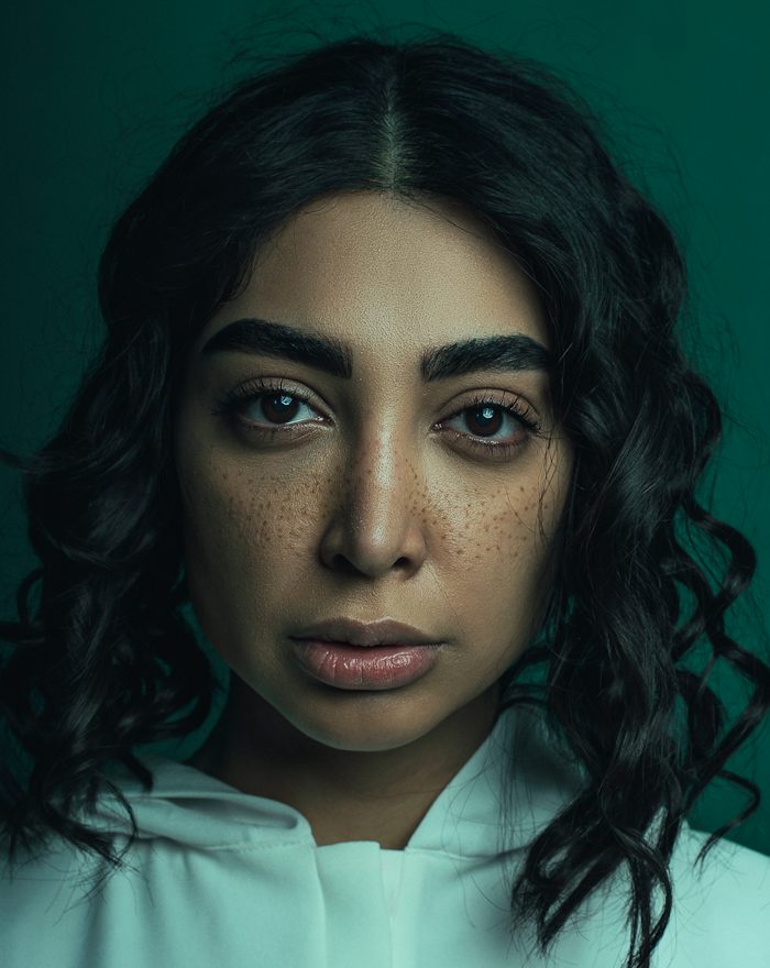 Nadia in a white top