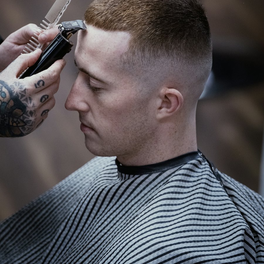A fresh skin fade being finished with clippers